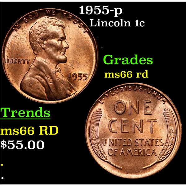 1955-p Lincoln Cent 1c Grades GEM+ Unc RD