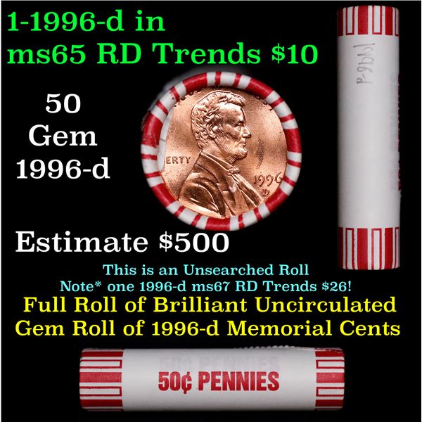 Shotgun Lincoln 1c roll, 1996-d 50 pcs Bank Wrapper.