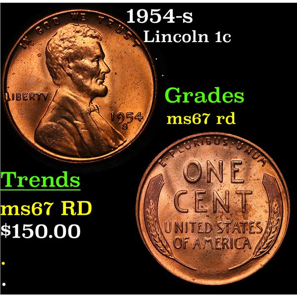 1954-s Lincoln Cent 1c Grades GEM++ Unc RD
