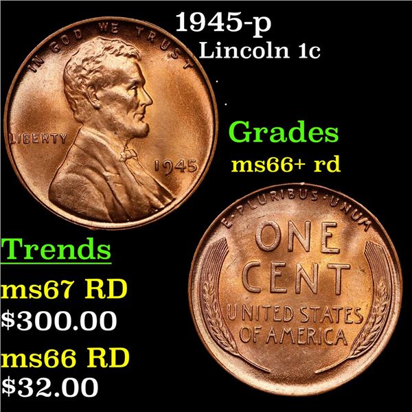 1945-p Lincoln Cent 1c Grades GEM++ RD