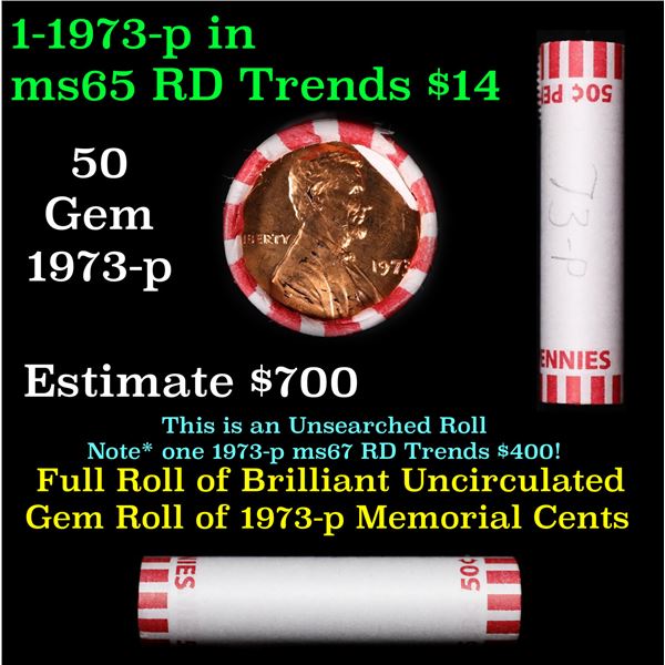 Shotgun Lincoln 1c roll, 1973-p 50 pcs Bank Wrapper.