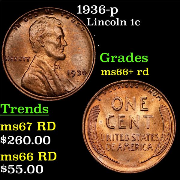 1936-p Lincoln Cent 1c Grades GEM++ RD