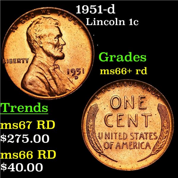 1951-d Lincoln Cent 1c Grades GEM++ RD