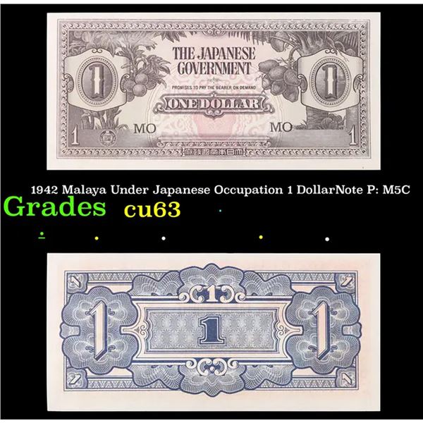 1942 Malaya Under Japanese Occupation 1 DollarNote P: M5C Grades Select CU