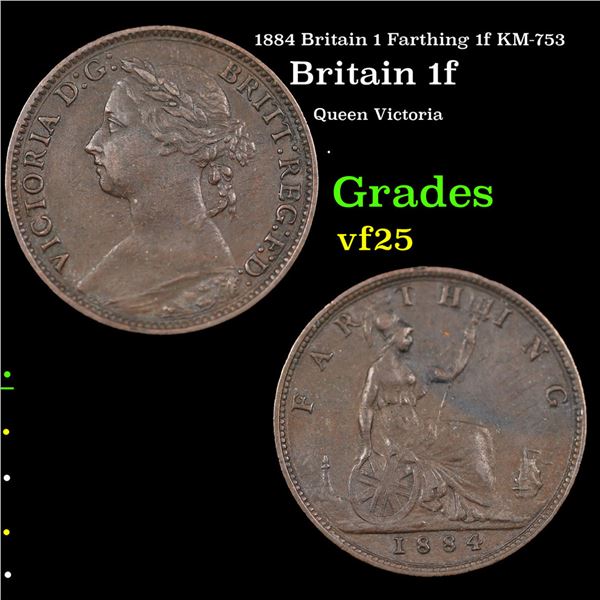 1884 Britain 1 Farthing 1f KM-753 Grades vf+