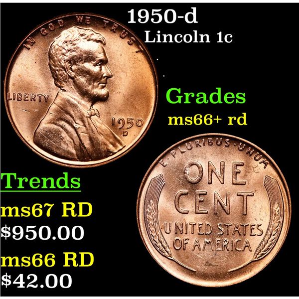 1950-d Lincoln Cent 1c Grades GEM++ RD