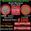 Mixed small cents 1c orig shotgun roll, 1906 Indian Cent, Lincoln Cent other end, Coca-Cola Brandt W