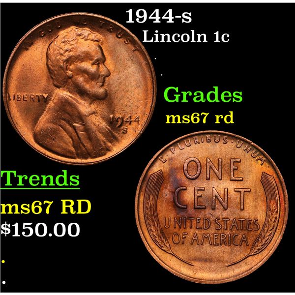 1944-s Lincoln Cent 1c Grades GEM++ Unc RD