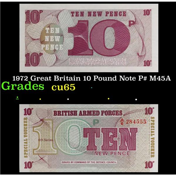 1972 Great Britain 10 Pound Note P# M45A Grades Gem CU