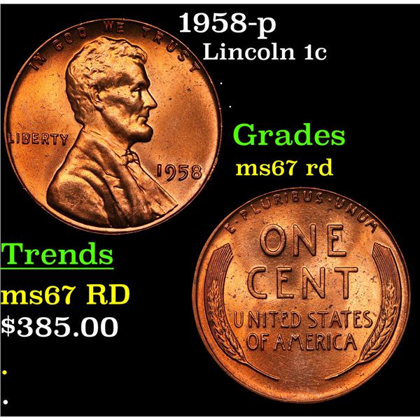 1958-p Lincoln Cent 1c Grades GEM++ Unc RD
