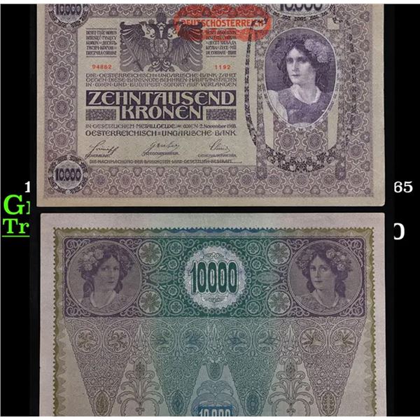 1919 Austria 10,000 Kronen Banknote P# 65 Grades Choice AU/BU Slider