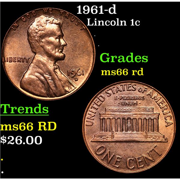 1961-d Lincoln Cent 1c Grades GEM+ Unc RD