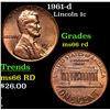 1961-d Lincoln Cent 1c Grades GEM+ Unc RD