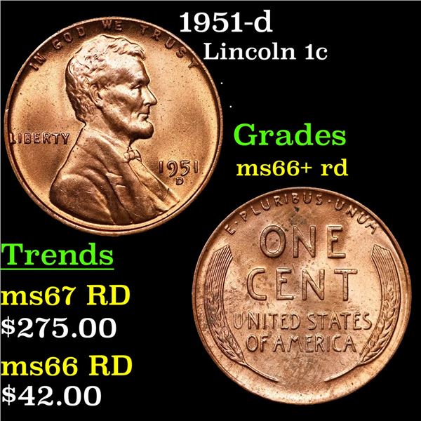 1951-d Lincoln Cent 1c Grades GEM++ RD