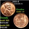 1951-d Lincoln Cent 1c Grades GEM++ RD