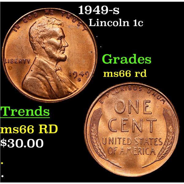 1949-s Lincoln Cent 1c Grades GEM+ Unc RD