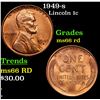 1949-s Lincoln Cent 1c Grades GEM+ Unc RD