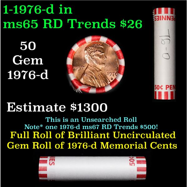 Shotgun Lincoln 1c roll, 1976-d 50 pcs Bank Wrapper.