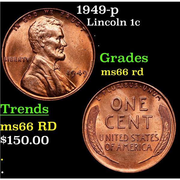 1949-p Lincoln Cent 1c Grades GEM+ Unc RD