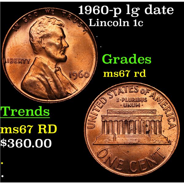 1960-p lg date Lincoln Cent 1c Grades GEM++ Unc RD