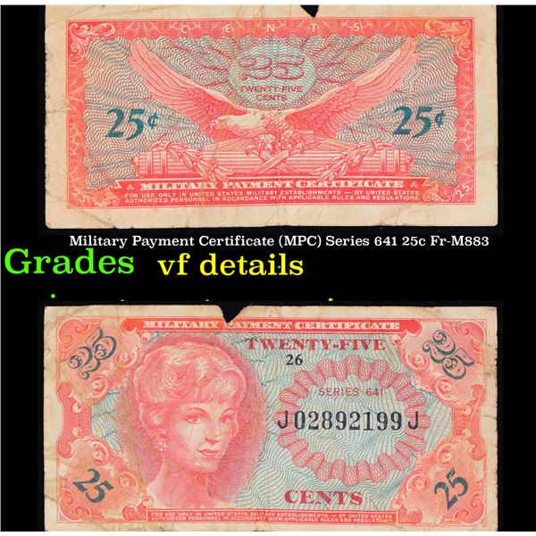Military Payment Certificate (MPC) Series 641 25c Fr-M883 Grades vf details