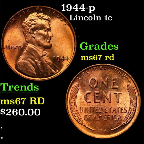 1944-p Lincoln Cent 1c Grades GEM++ Unc RD