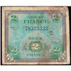 Image 2 : 1944 France WWII Allied Military Currency 2 Francs Note P# 114b, Block # 2 Grades vf+