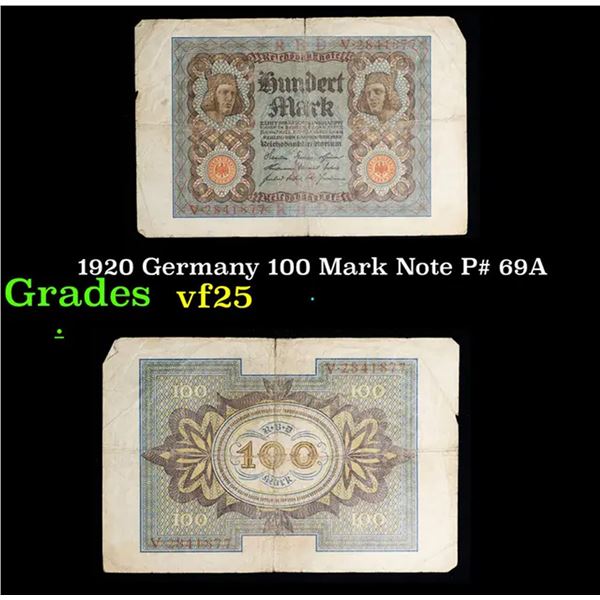 1920 Germany 100 Mark Note P# 69A Grades vf+