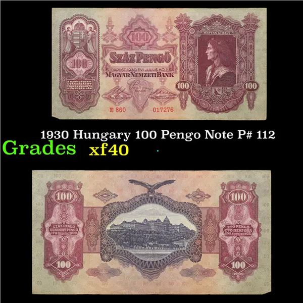 1930 Hungary 100 Pengo Note P# 112 Grades xf