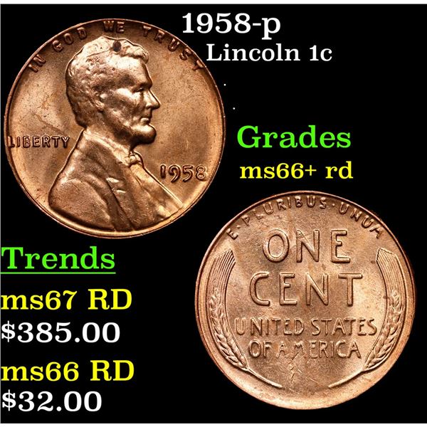 1958-p Lincoln Cent 1c Grades GEM++ RD