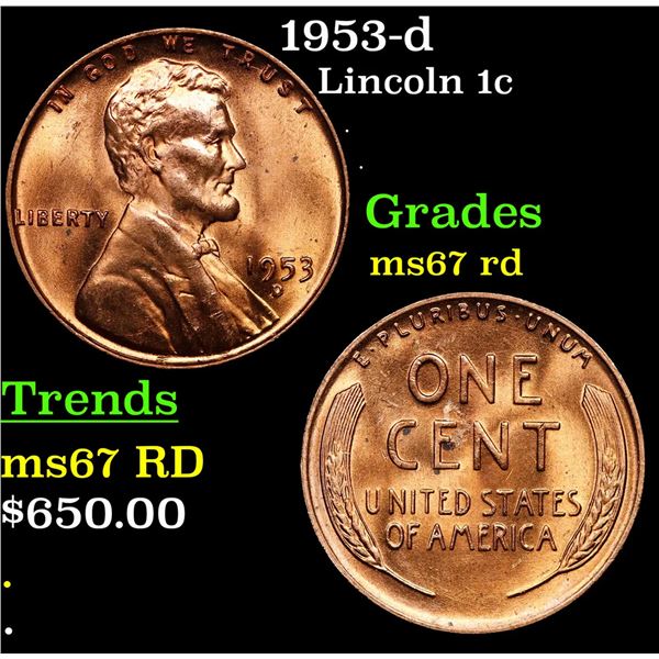 1953-d Lincoln Cent 1c Grades GEM++ Unc RD