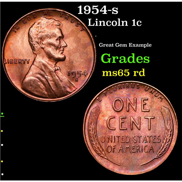 1954-s Lincoln Cent 1c Grades GEM Unc RD