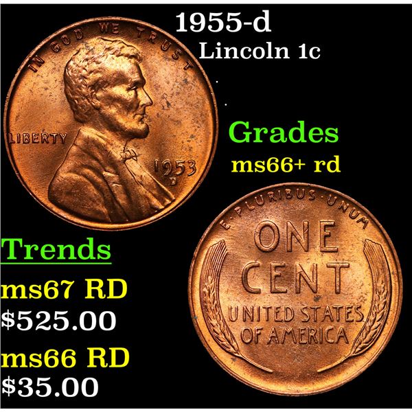1955-d Lincoln Cent 1c Grades GEM++ RD