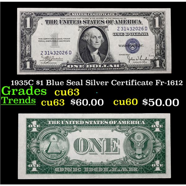 1935C $1 Blue Seal Silver Certificate Fr-1612 Grades Select CU