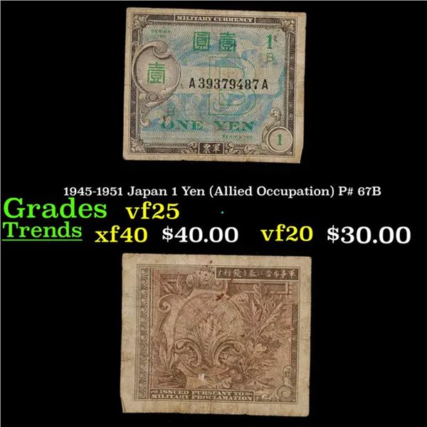 1945-1951 Japan 1 Yen (Allied Occupation) P# 67B Grades vf+