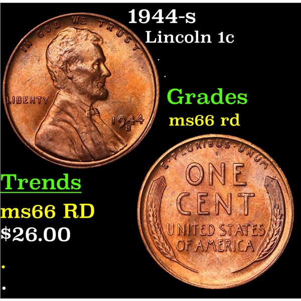 1944-s Lincoln Cent 1c Grades GEM+ Unc RD