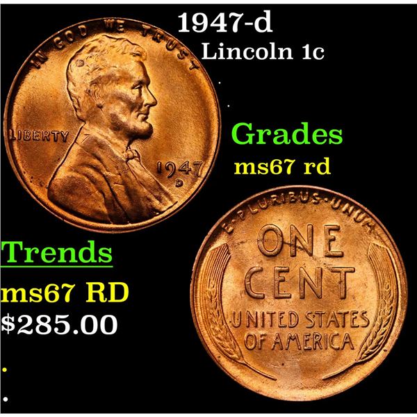 1947-d Lincoln Cent 1c Grades GEM++ Unc RD