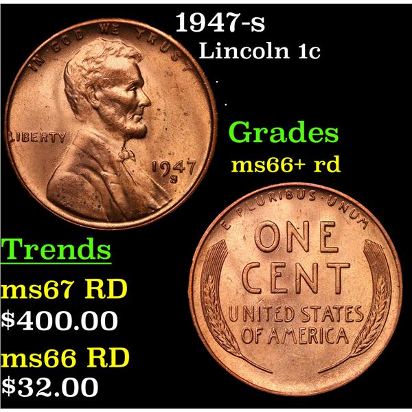 1947-s Lincoln Cent 1c Grades GEM++ RD