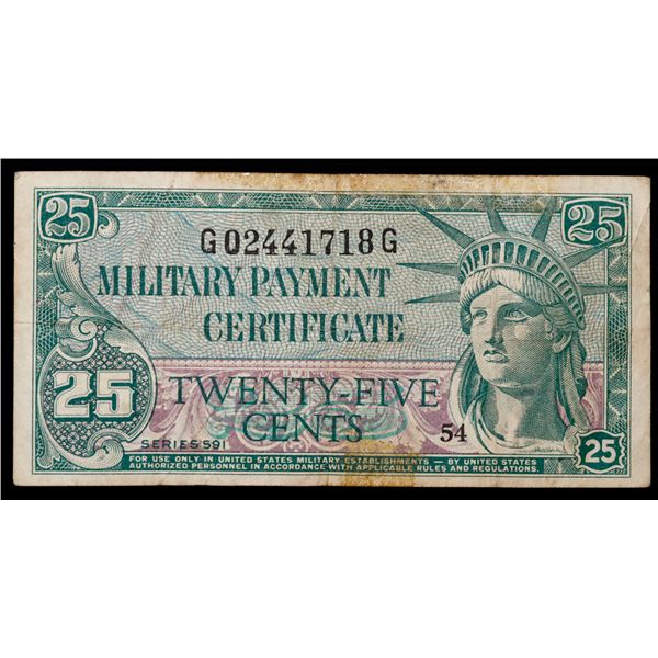 1961 U.S. Militray Payment 25 cent Note P# M45A Grades vf++