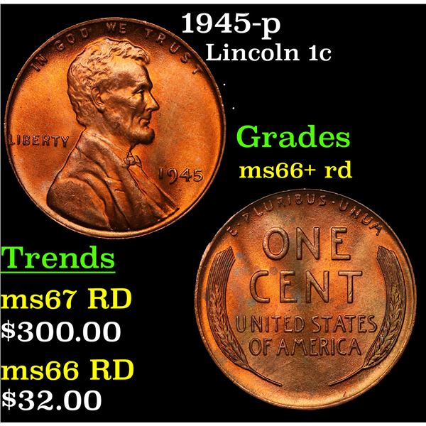 1945-p Lincoln Cent 1c Grades GEM++ RD