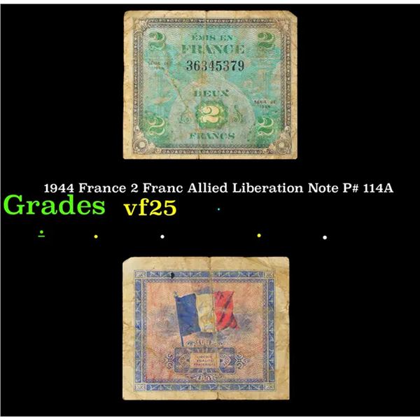 1944 France 2 Franc Allied Liberation Note P# 114A Grades vf+