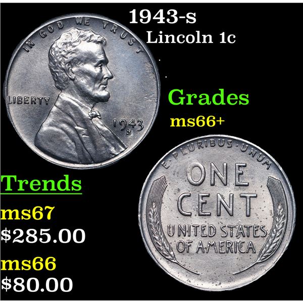1943-s Lincoln Cent 1c Grades GEM++ Unc