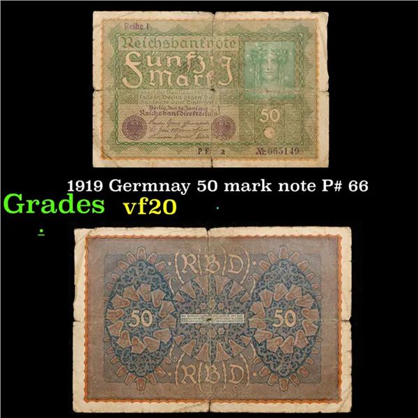 1919 Germnay 50 mark note P# 66 Grades vf, very fine