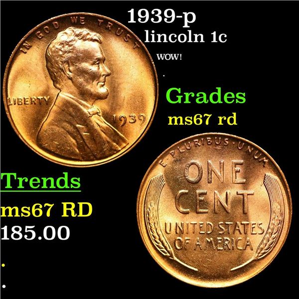 1939-p Lincoln Cent 1c Grades GEM++ RD