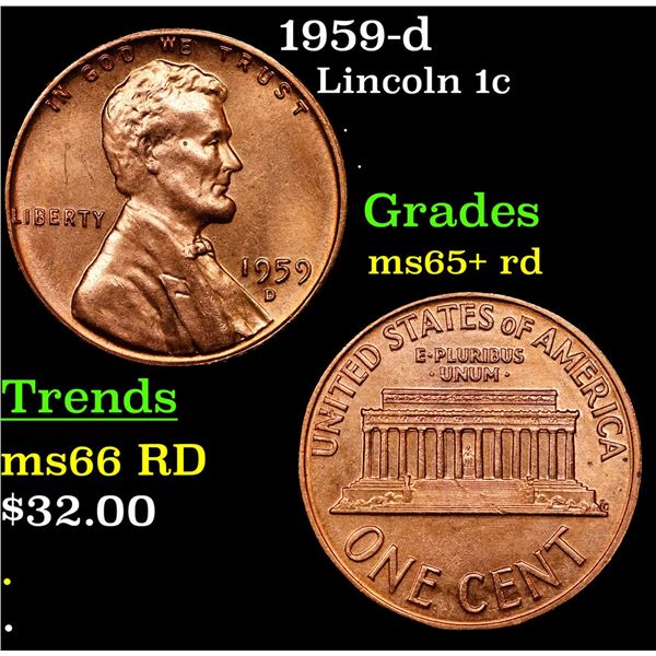 1959-d Lincoln Cent 1c Grades Gem+ Unc RD