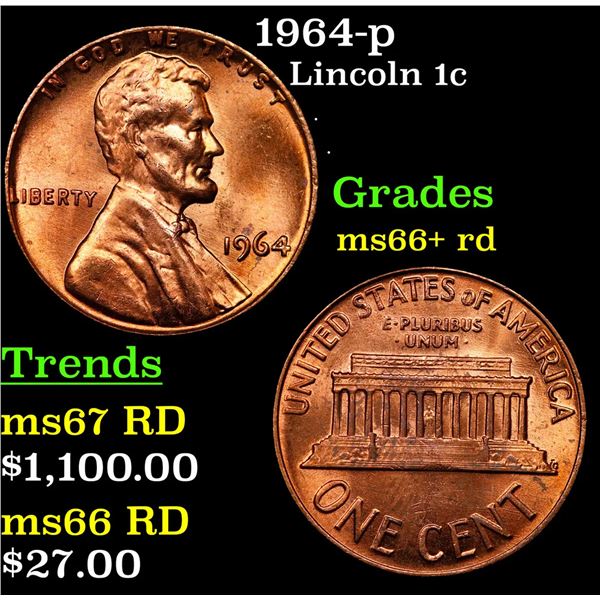 1964-p Lincoln Cent 1c Grades GEM++ RD