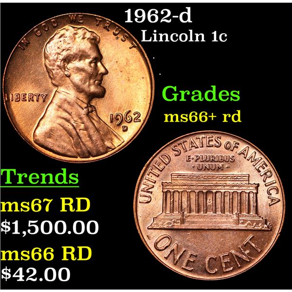1962-d Lincoln Cent 1c Grades GEM++ RD