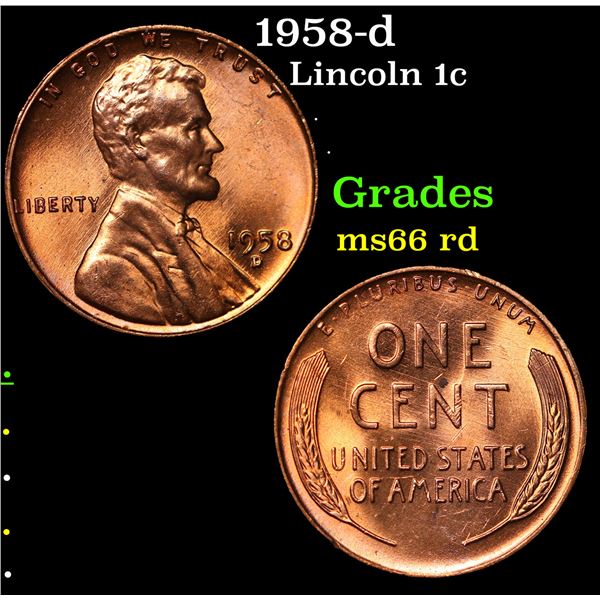 1958-d Lincoln Cent 1c Grades GEM+ Unc RD