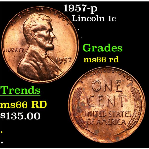 1957-p Lincoln Cent 1c Grades GEM+ Unc RD