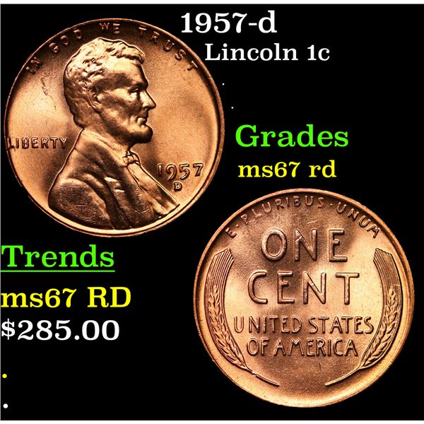 1957-d Lincoln Cent 1c Grades GEM++ Unc RD